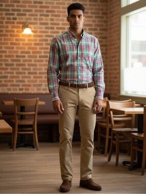 J. Crew Shirtings Men’s Tailored Fit Plaid Button Up Shirt. Medium